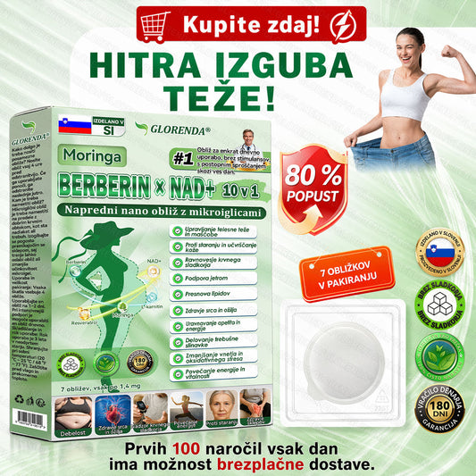 Uradna trgovina | 🌿 𝑮𝑳𝑶𝐑𝐄𝐍𝐃𝘼® Moringa · Berberin × NAD+ 10 v 1 Napredni nano obliž z mikroiglicami (samo enkrat na dan, vidni rezultati že po 7 dneh) 🌿 Za osebe s prekomerno telesno težo, ohlapno kožo, sladkorno boleznijo in težavami s sklepi